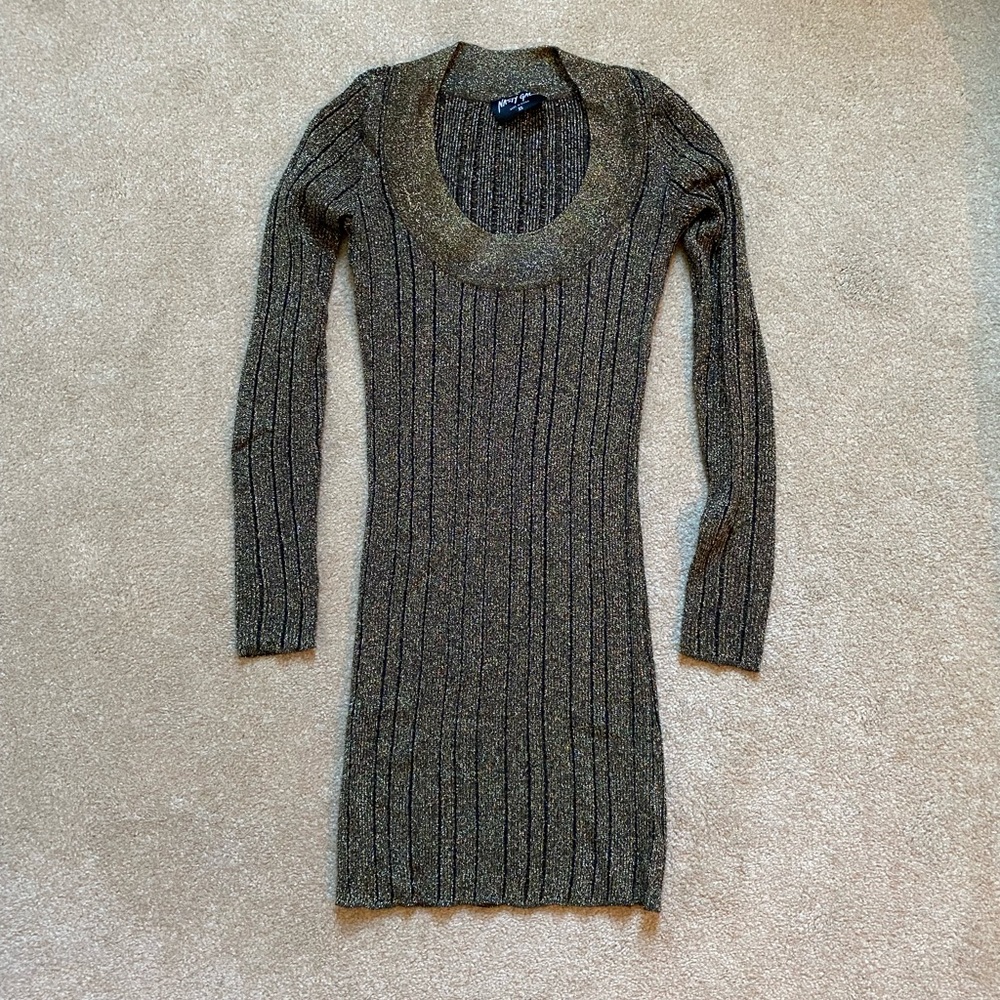 Nasty Gal gold shimmer sweater dress